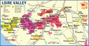 Map of the Loire Valley region of France. Sauvignon Blanc is the primary grape in the eastern reaches of the area, around Sancerre. Many feel this region represents the true expression of the varietal.