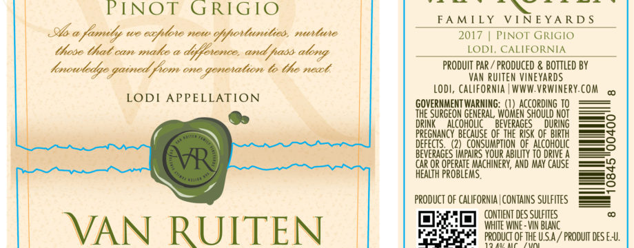 2017 Van Ruiten Family Vineyards Pinot Grigio Lodi